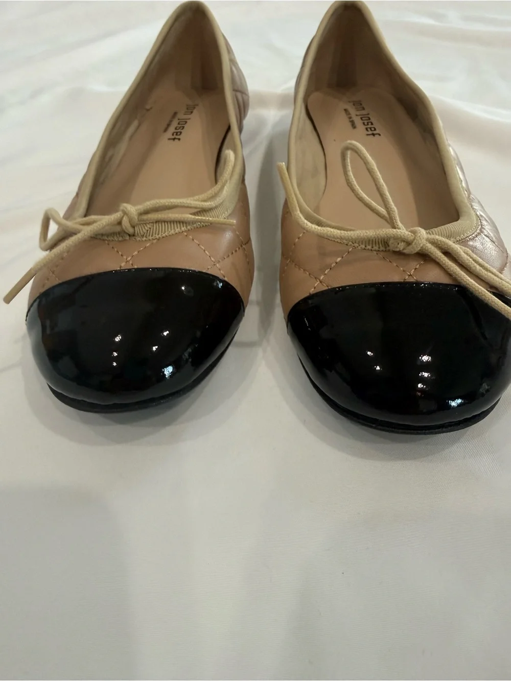 Jon Josef Belle Quilted Ballerina Flats with Black Patent Toe Diamond Quilted 8